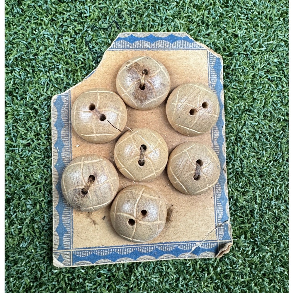Vintage Wood Buttons Set of 8 on Card Brown Rustic Sewing Craft‎